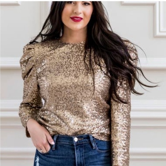 Rachel Parcel Sequin Puff Shoulder Top. Size Smalll - Picture 1 of 10